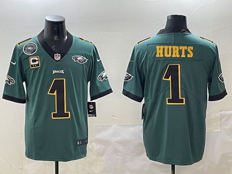 Men Philadelphia Eagles #1 Hurts Green gold 2025 Nike Vapor Limited NFL Jersey style 5->philadelphia eagles->NFL Jersey
